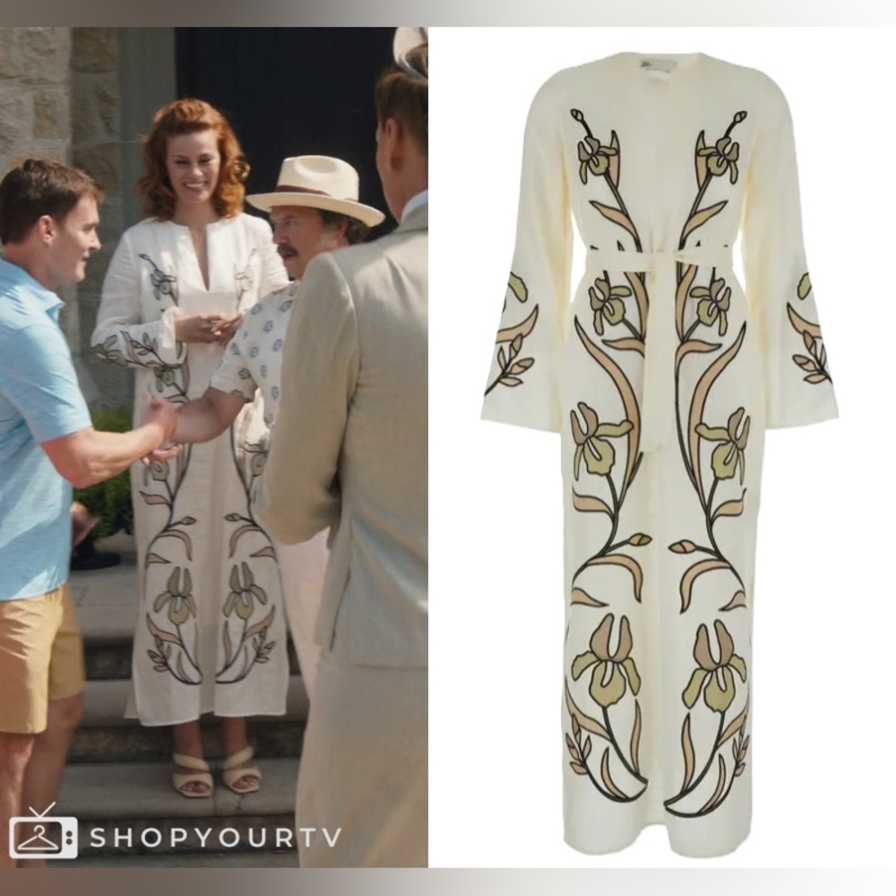 NWT $998 Tory Burch Belted Applique Cotton-trimmed Linen Kaftan - Picture 5 of 8